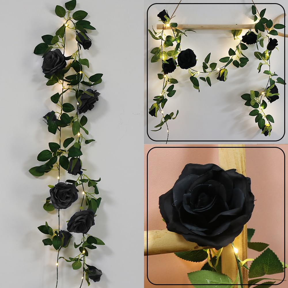 buywin Rose Garland String Lights Artificial Flower Garland with LED Light Strings - Image 3