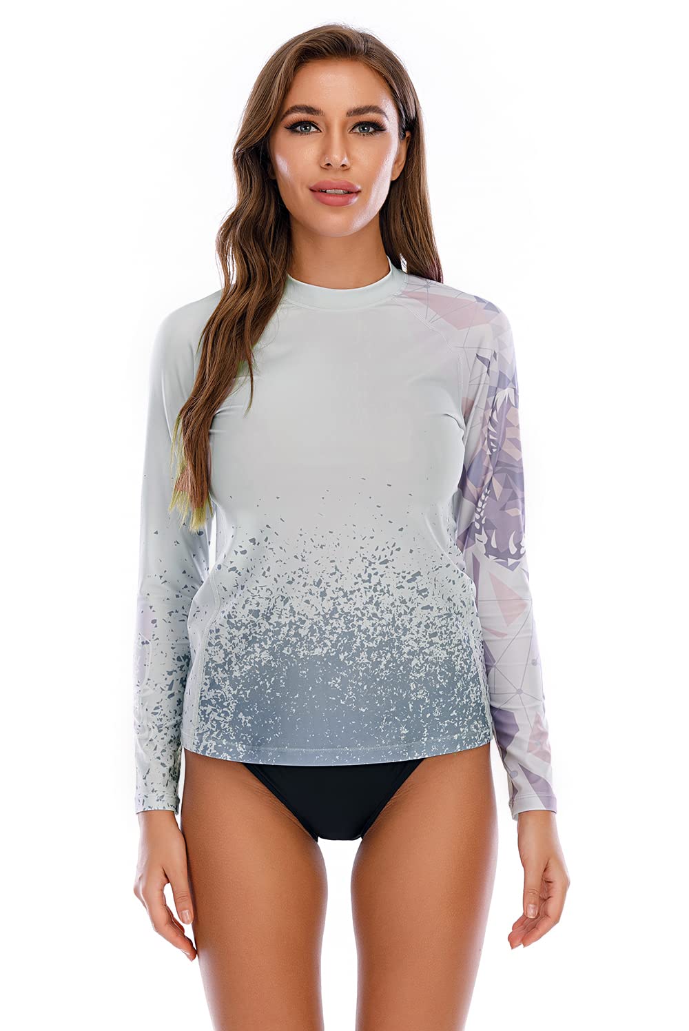 HUGE SPORTS Rashguard Femme Maillot de Bain à Manches Longues pour Surf Natation Séchage Rapide