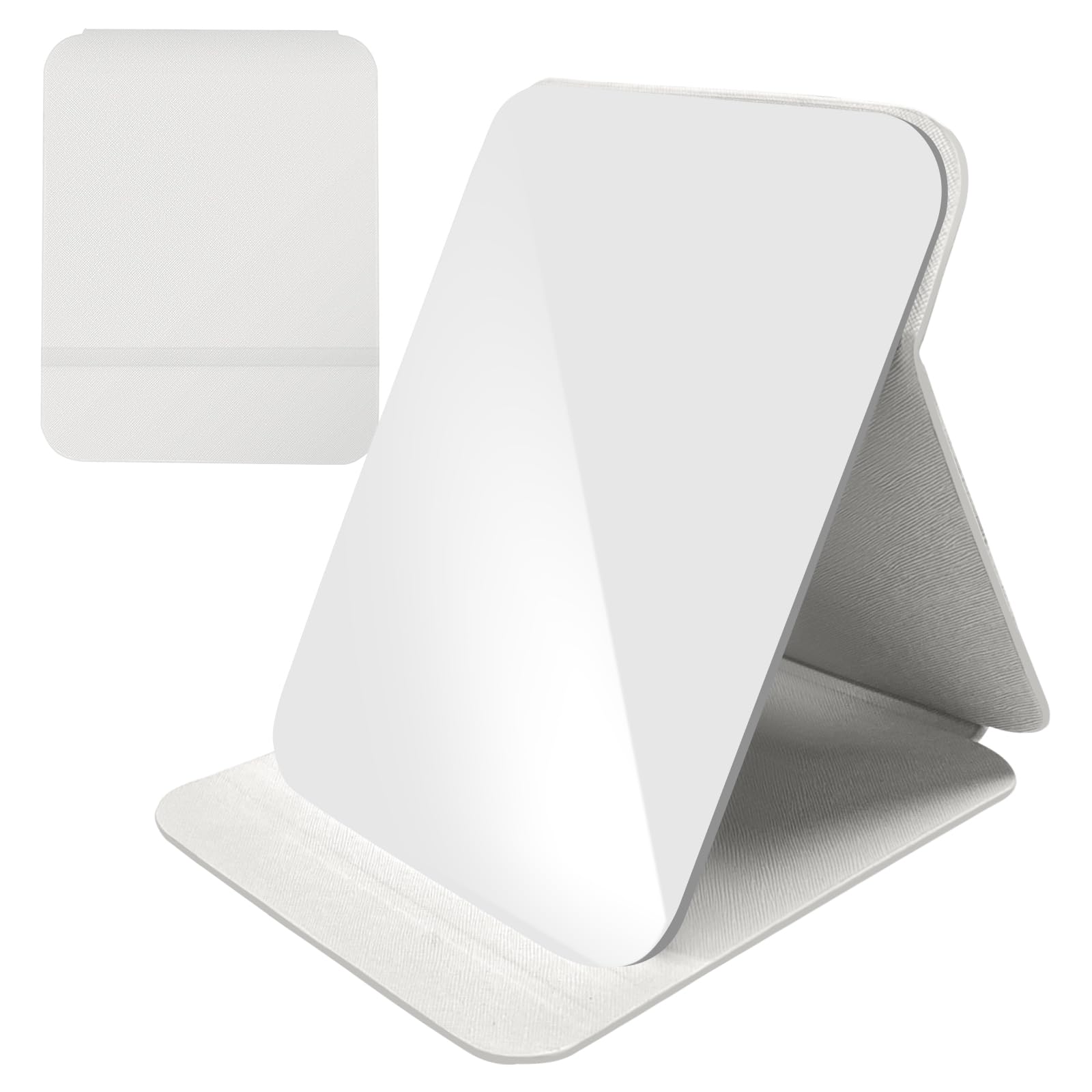 Espejo Portátil Plegable, Espejo De Maquillaje Plegable, Super HD Mirror De Viaje Portátil De Cuero De PU, para Dormitorio, Viajes, Camping (Blanco, 25 x 18 cm)