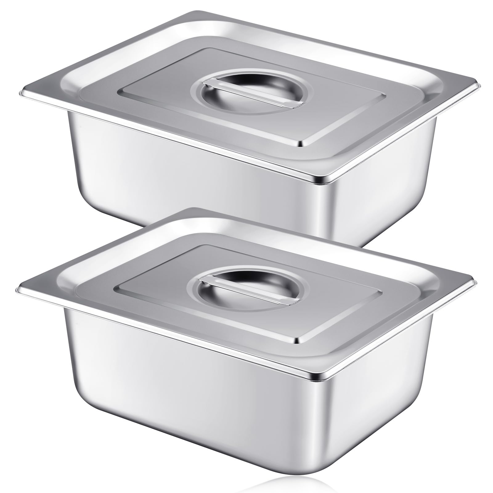 Mifoci 12 Pack Stainless 1/2 Size x 4 Inch Deep Steam Table Pans with Lids