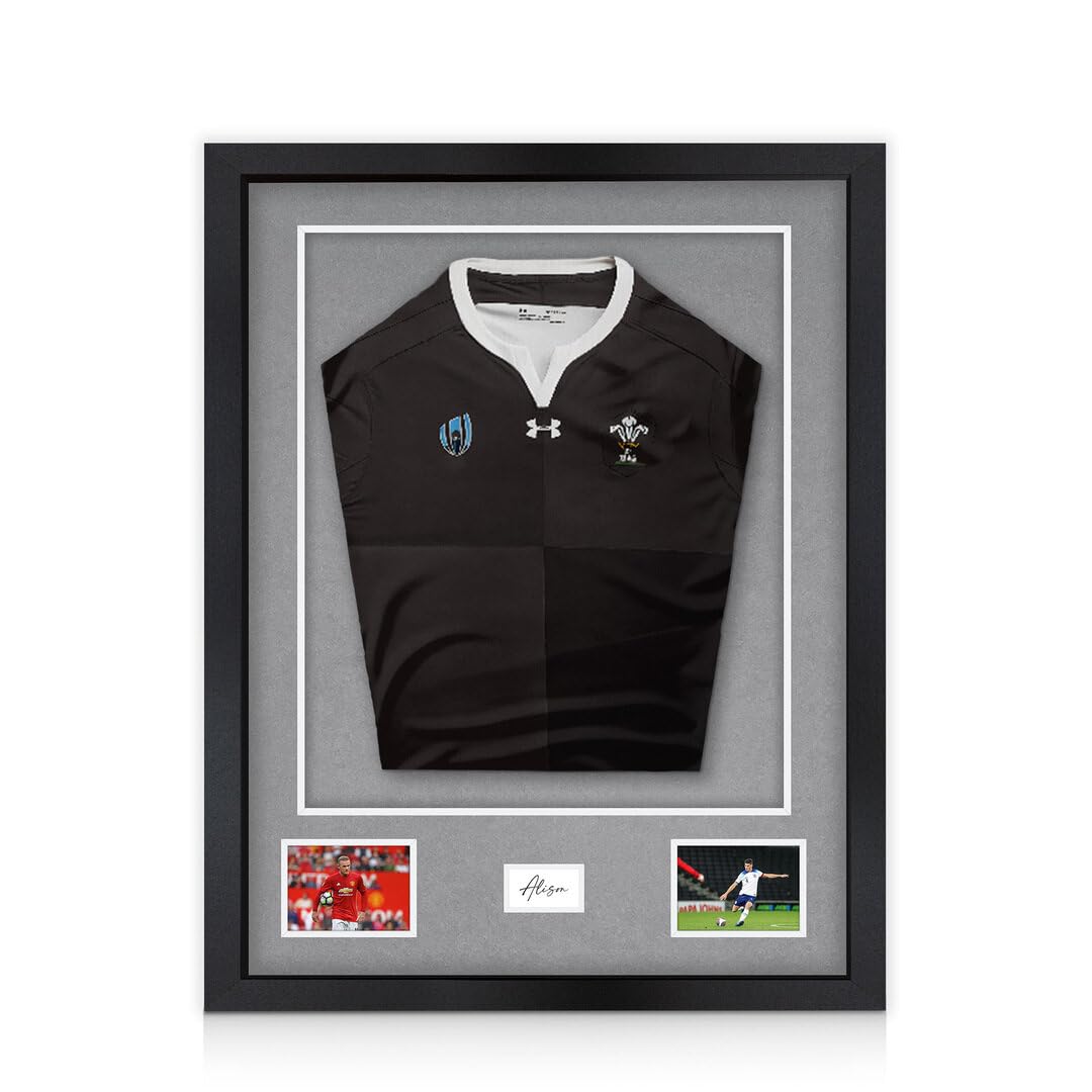 Alison Kingsgate 77.5×58.5CM Football Shirt Frame-3D Deep Box Sports, Photo Display with Mid Grey Mount 42.5×49CM Shirt Window, Two 3.5×5” Photos & 4.5×7.5CM Name Plate-DIY Kit-Matte Black