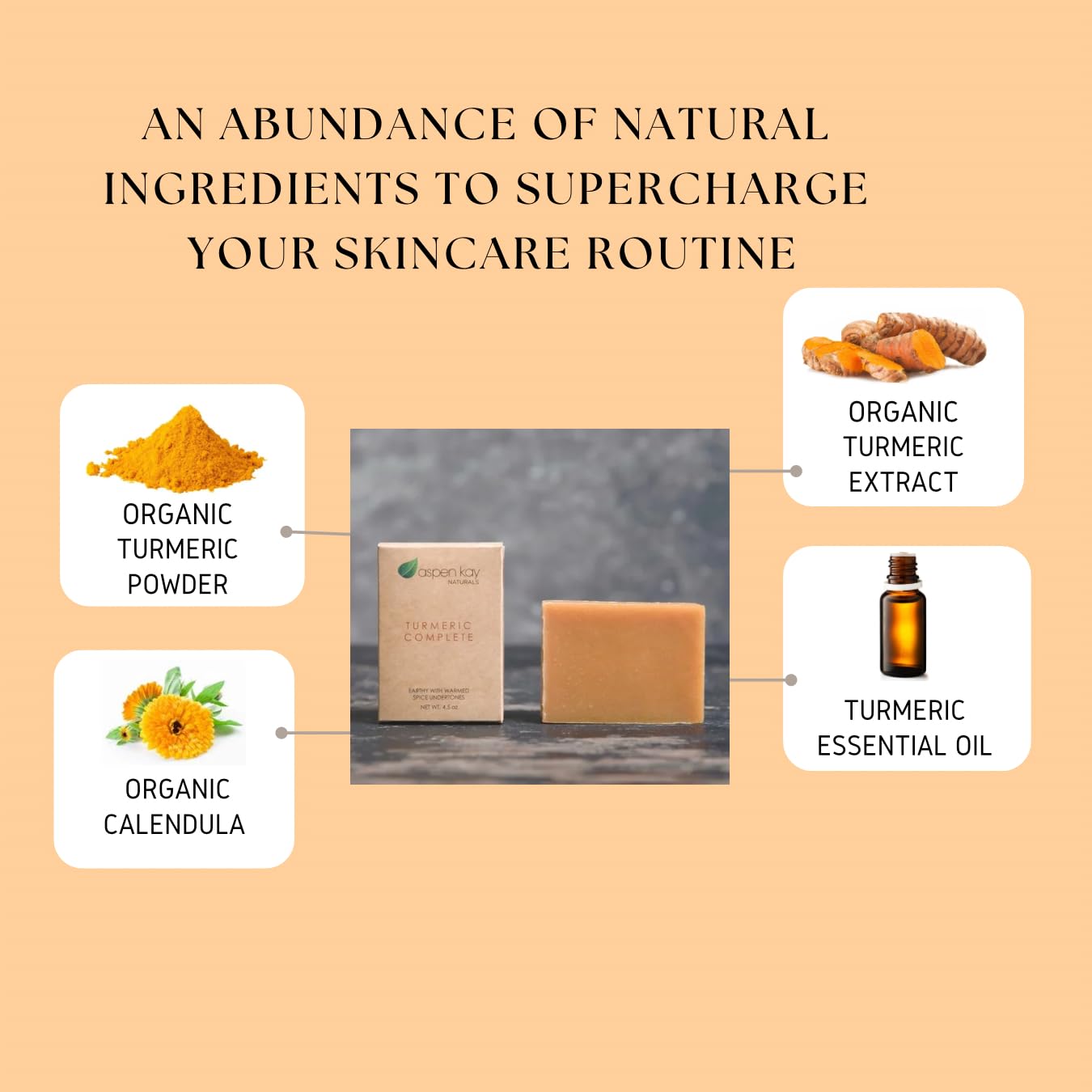 Aspen Kay Naturals Turmeric Soap for Face & Body - With Organic Shea Butter, Chamomile & Calendula - Gentle Turmeric Face Wash, All Skin Types, Made in USA (3 pack)