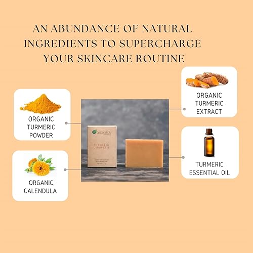 Vista 4 de Jabón de cúrcuma orgánica, 100% natural y orgánico, cargado con cúrcuma orgánica. Jabón suave. Barra de 4.5 oz.