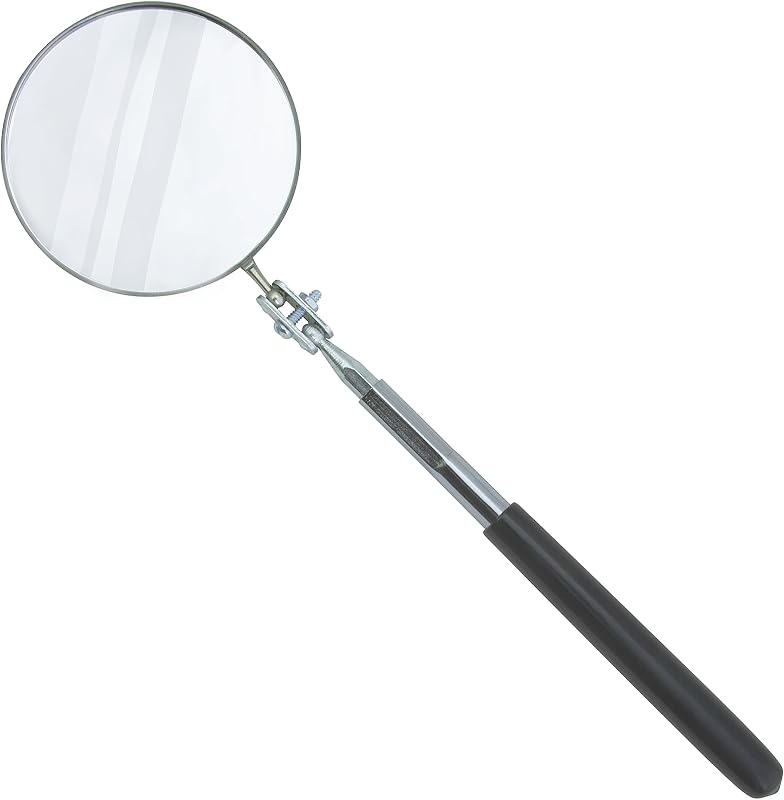 Ullman Devices S-2 Circular Telescoping Mirror with Heavy Duty Vinyl Grip, 3-1/4" Diameter, 11" to 15" Extended Handle Length