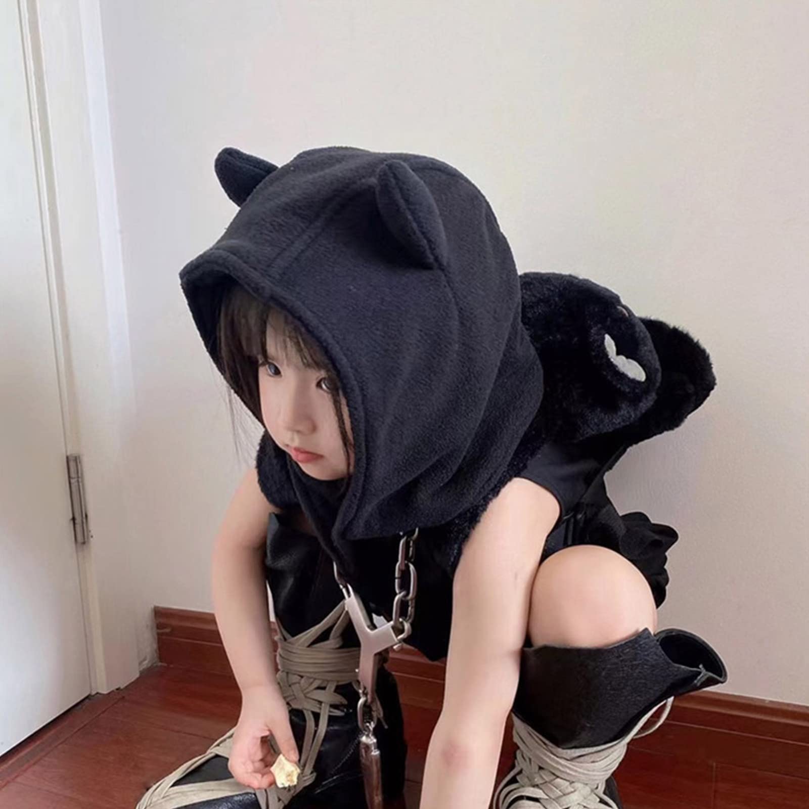 GRABAGECAN Horn Shape Winter Hat Solid Color Polyester Hats for Adult Fleece Ear Protects Hats Women Shopping Daily Wear