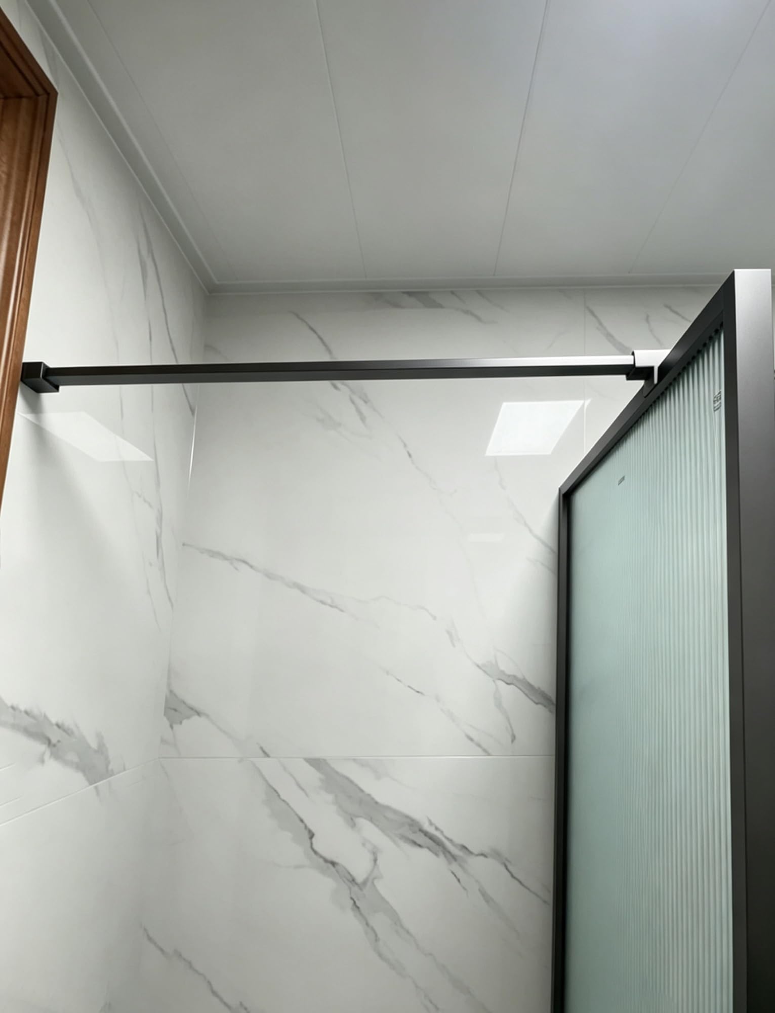 Duschglas-Stützstange aus Edelstahl, rahmenloser Stabilisator | Feste Wandhalterung for Badezimmer. Sichert rahmenlose Duschwände und feste Paneele.(Black,90cm/35.4in)