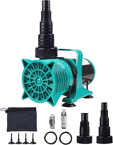 Bomba de estanque para exteriores de 150 W, 3100 GPH, bomba de agua ultra silenciosa con cable de alimentación de 20 pies y adaptadores de múltiples