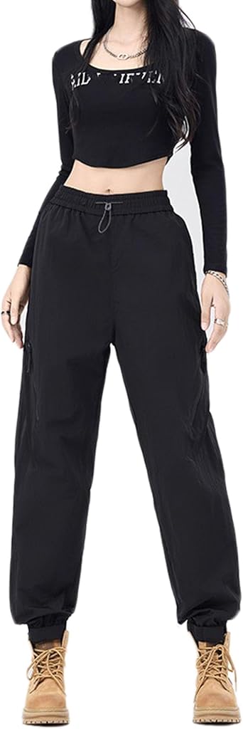 Techwear Paratrooper Tactical Combat Black Cargo Pants for Women Jogger Athletic Hiking high Waisted Cargo Pants