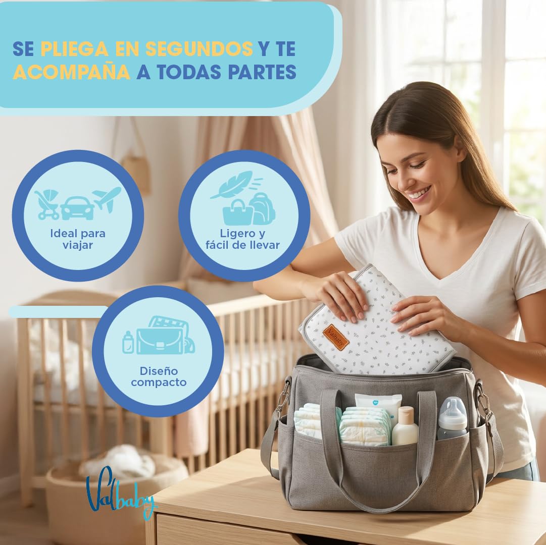 Cambiador Bebe Portatil Impermeable Plegable Acolchado Lavable de Hojas para Casa Fuera o Viaje Regalo Recien Nacido Cosas Accesorios Niño Niña Muda Fraldas para Pañales Changing Mat Baby Valbaby - 4