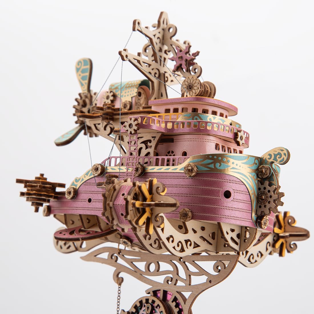 3D Holzpuzzle für Erwachsene, Flugschiff 3D Holz Modell Bausatz mit Ständer, Schiff 3D Holzpuzzle Steampunk Flugschiff 3D Puzzle Holz, Montage DIY Handwerk Modellbau Geschenk