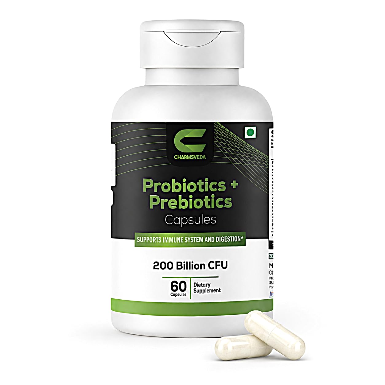 Probiotics + Prebiotics Capsules 200 Billion CFU – Support Digestive &amp; Gut Health, Overall Wellness &amp; Immune Support – 60 Vegan Capsules