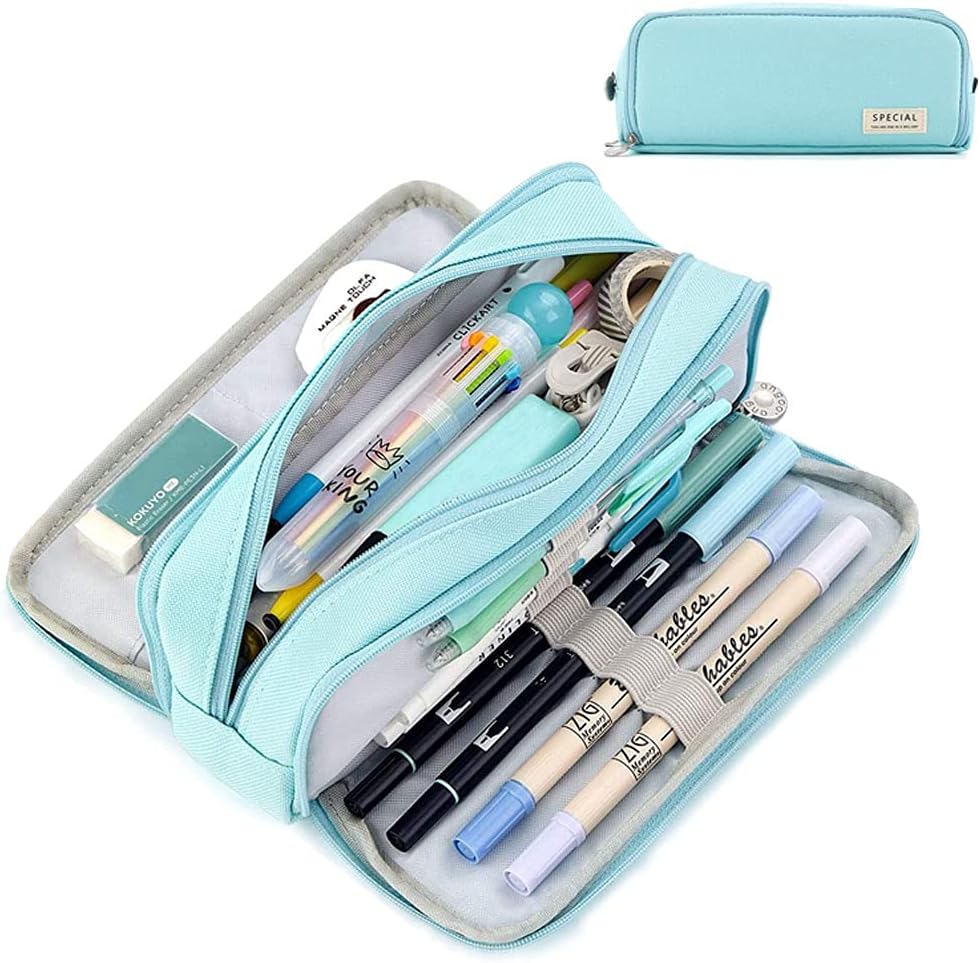 文具 ペンケース シンプル おしゃれ 大容量 三階建て 多機能 筆箱 帆布 筆入れ 小物収納 ふでばこ ペン袋 ツールペンケース ポーチ 中小学生 高校生 大学生 男の子 女の子 児童 子供 社会人用 人気の筆箱 かわいい 高校生ランキング かわいいポーチ (青)