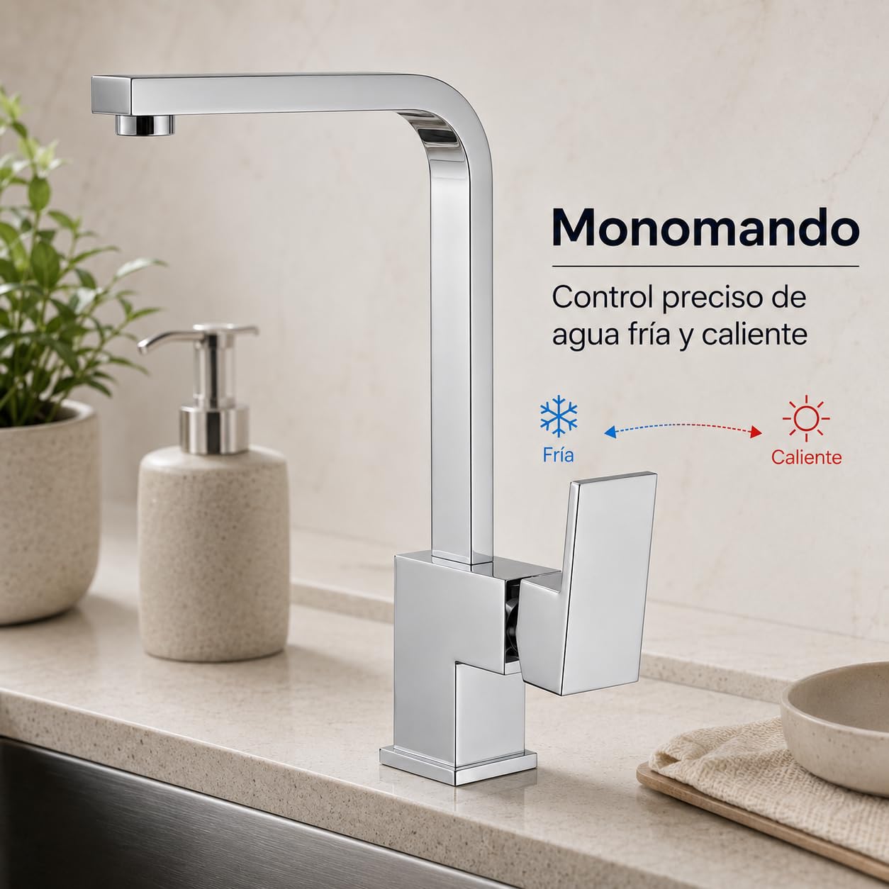 Grifo Cocina Monomando Giro 360° | Grifo Fregadero Cocina de Latón con Diseño Moderno | Grifería Cocina IMEX COX