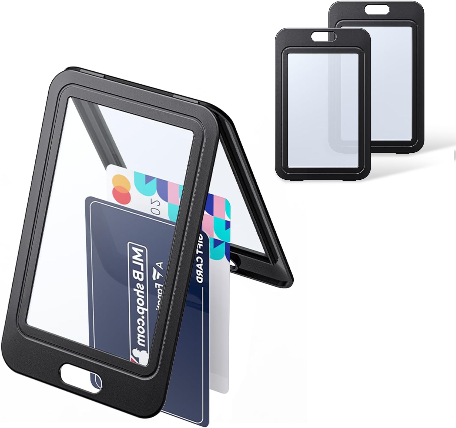 Uniclife 3 Pack ID Badge Holder with Double-Sided Windows Vertical Hard Plastic Case Black Card Protector Pouch for Office School ID Credit Cards Proximity Key Cards Driver’s Licenses and Passes
