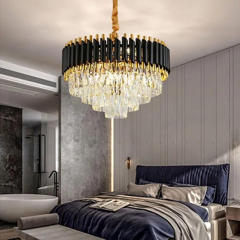 GVIBE 400MM Stainless Steel Tube Crystal Chandelier Lamp (Gold Black, Warm White)