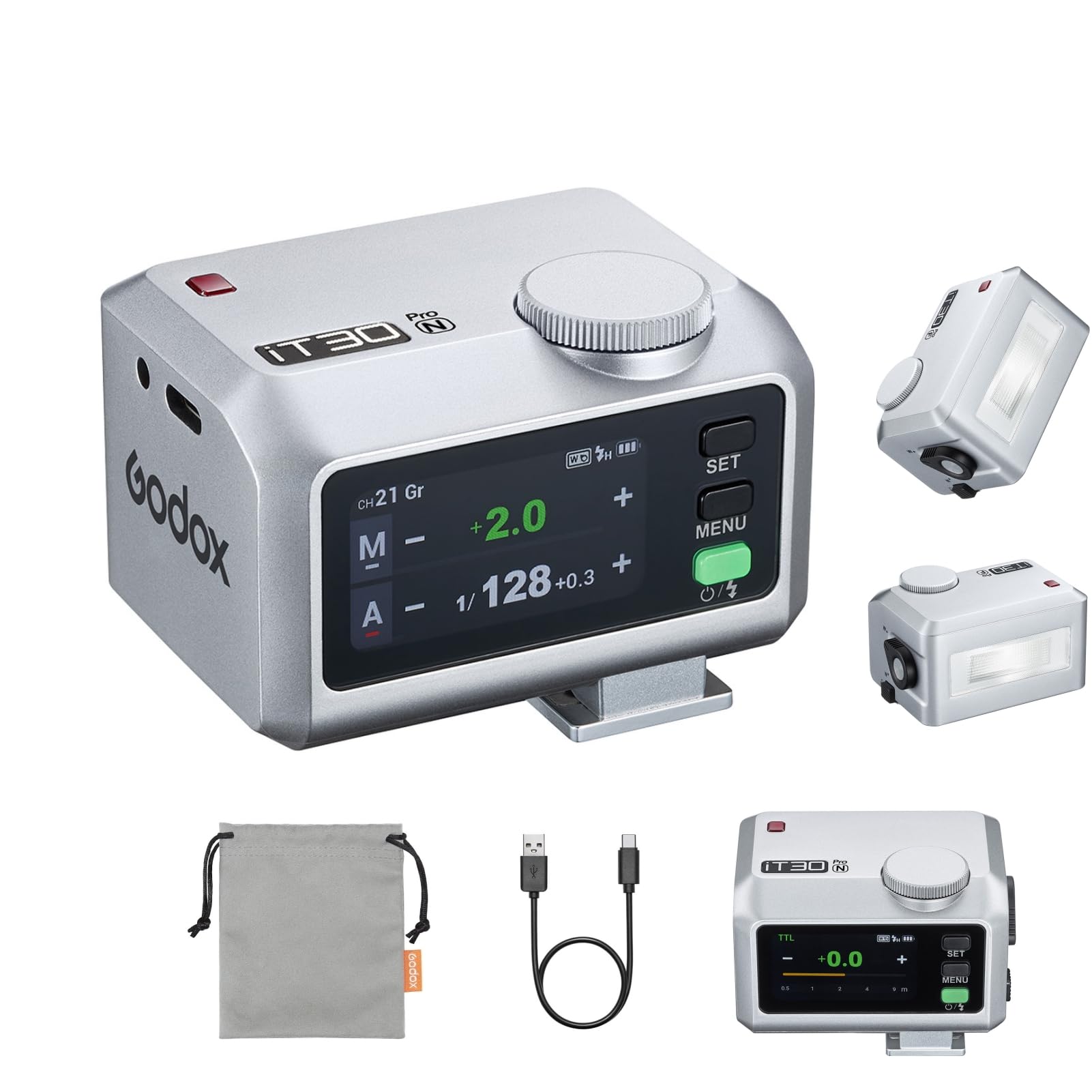 GODOX iT30ProN i-TTL GN15 Flash d'appareil photo Speedlite 560 Nombre de flash 1,5 s Temps de recharge 1/8000s HSS Diffuseur intégré pour appareils photo Nikon (argent)