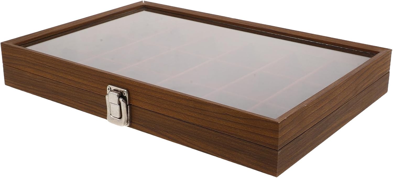 Lighter Organizer with Clear Cover - Desktop Display Box for Lighter Collection Display - 13.8x9.5 Transparent Storage with Lid, Dustproof & Reusable, Coffee