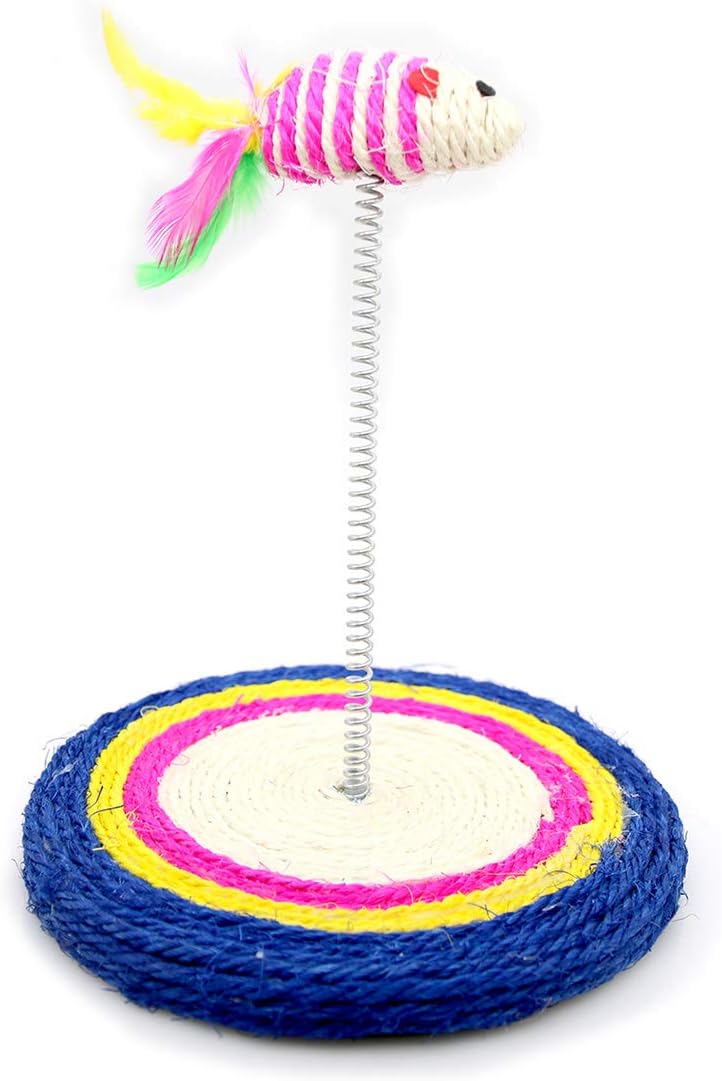 LXZ Interactive Cat Toy - Spring Mouse Toy with Scratcher for Cats - Sisal Hemp Rope Winded Base and Feather Mouse for Kittens - Base…