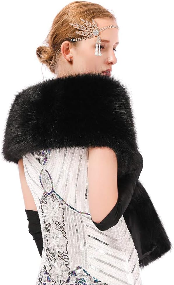 Dikoaina Women's Winter Fake Faux Fur Scarf Wrap Collar Shawl Shrug - Image 6