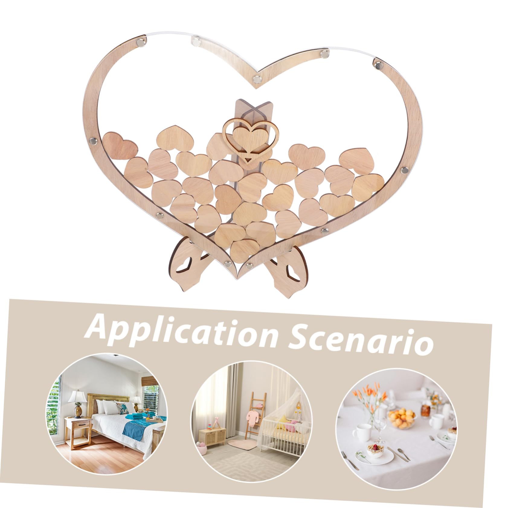 TOPBATHY Libro de Visitas de Madera con Forma de Corazón para Bodas Letrero Decorativo Marco de Corazón para Decoraciones de Bodas