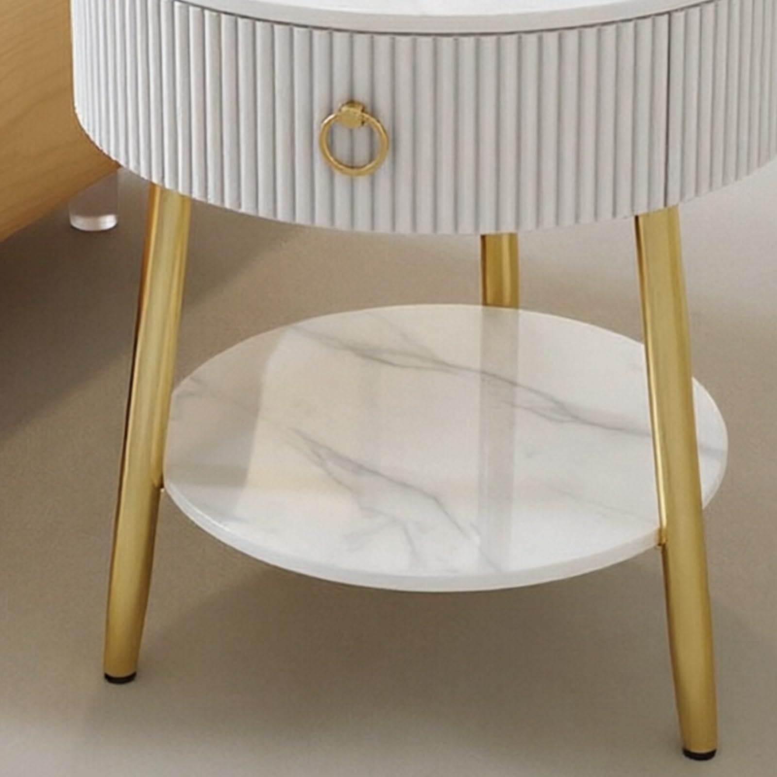 Moderno Comodino di forma rotonda con ripiano aperto sul cassetto superiore in pietra for riporre gli oggetti in camera da letto Camera da letto(Grijs)
