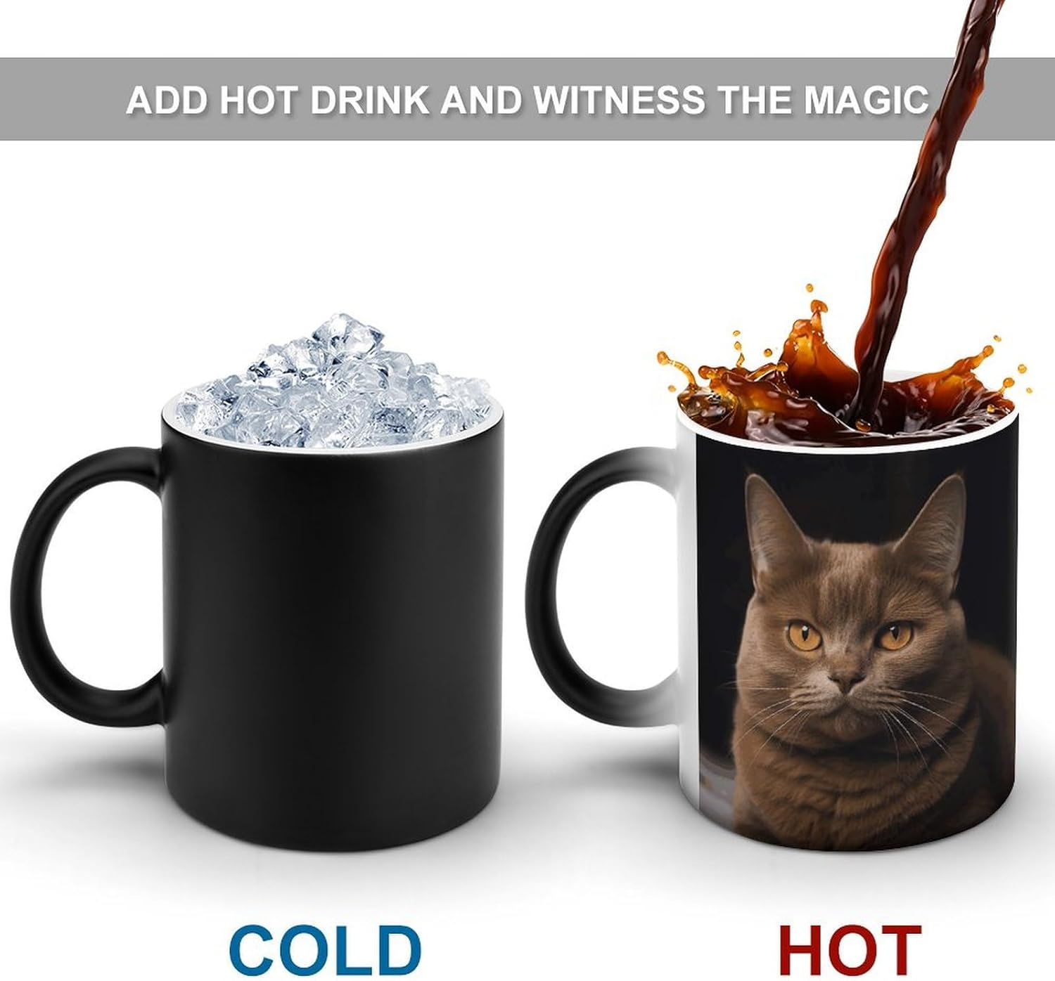 Color Changing Mug Brown Cat Printed Ceramic Coffee Mug Heat Changing Sensitive Mug Magic Heat Changing Coffee Mug Novelty Coffee Mugs