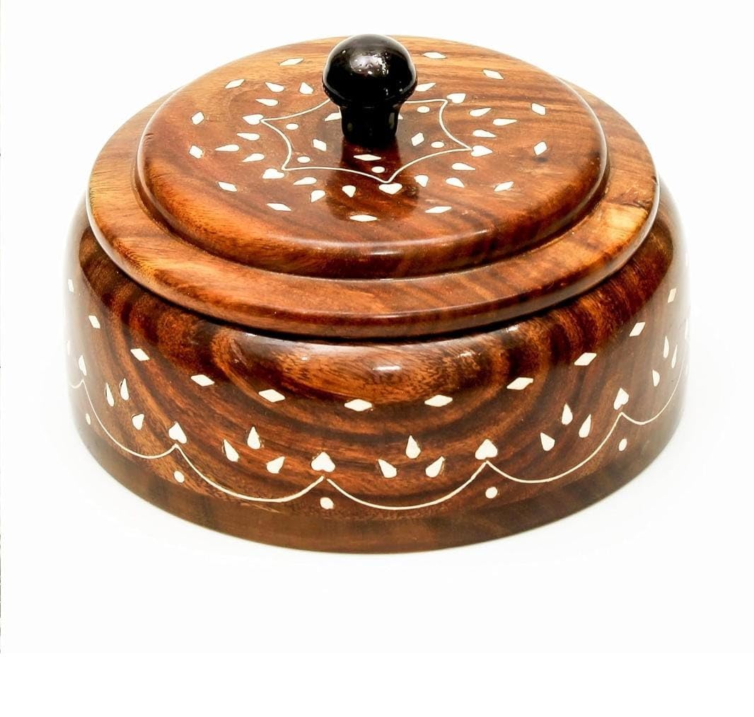 Multipurpose Unique Sheesham Wooden Masala Box | Kitchen Spice Storage Pot Container For Sugar, Salt, Snacks, Candy, Cookie, and Spices (MEDIUM)