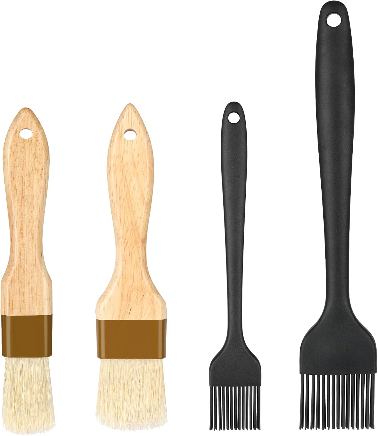 4 Pack Pastry Brush, Wood Basting Brush for Cooking and Baking, Silicone Basting Brush and Food Brushes, Hardwood Handles for Kitchen, Grilling and Spreading Oil, BBQ Sauce