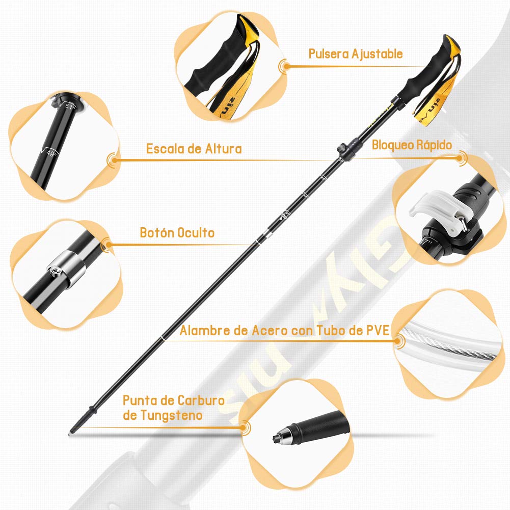 Glymnis Bastoni Trekking Bastoncini da Trekking Pieghevoli e Antiurto 110-130cm 5 Senzioni in Alluminio 7075 Impugnatura in Eva Punta in Carburo di Tungsteno Perfetti per Escursioni 1 Paio