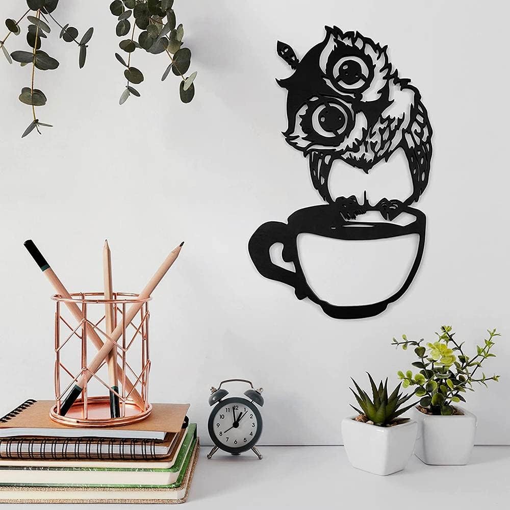 JILIP Metal Owl Wall Art Sculpture, 3D Hanging Wall Silhouette Sign, Black Home Wall Art Decor, Outdoor Indoor Garden Wall Sculpture (Size : 23.6IN/60cm)