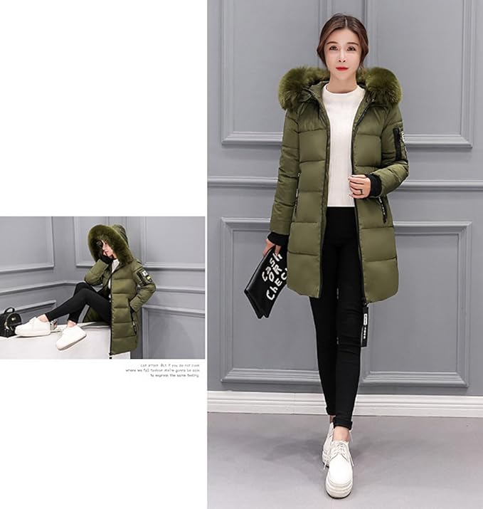 womens green winter coat with fur hood
