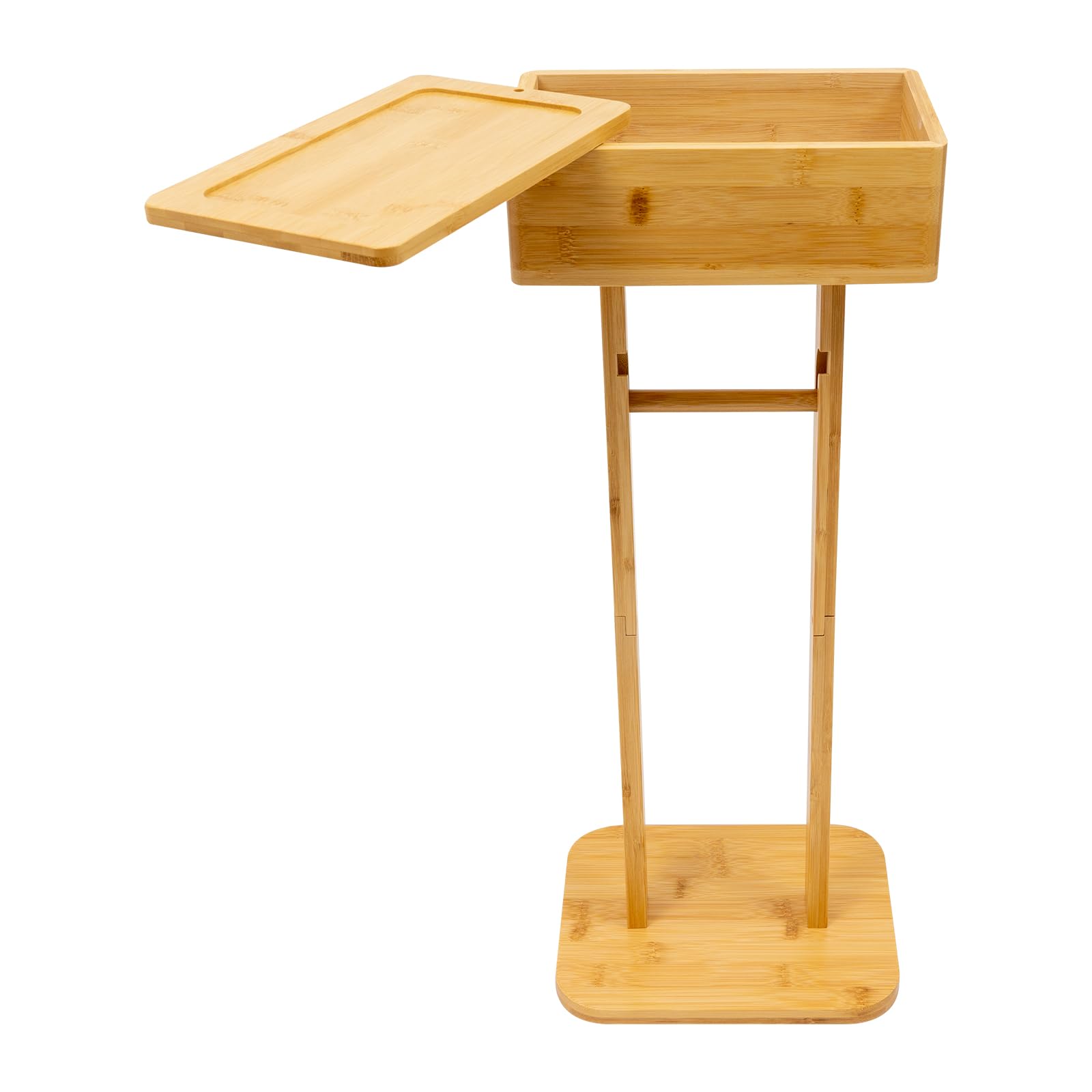 Portarrollos de papel higiénico de bambú con caja de almacenamiento, altura aprox. 65 cm, color natural, ahorra espacio para baño y WC, incluye estante y compartimento para rollos de repuesto con tapa