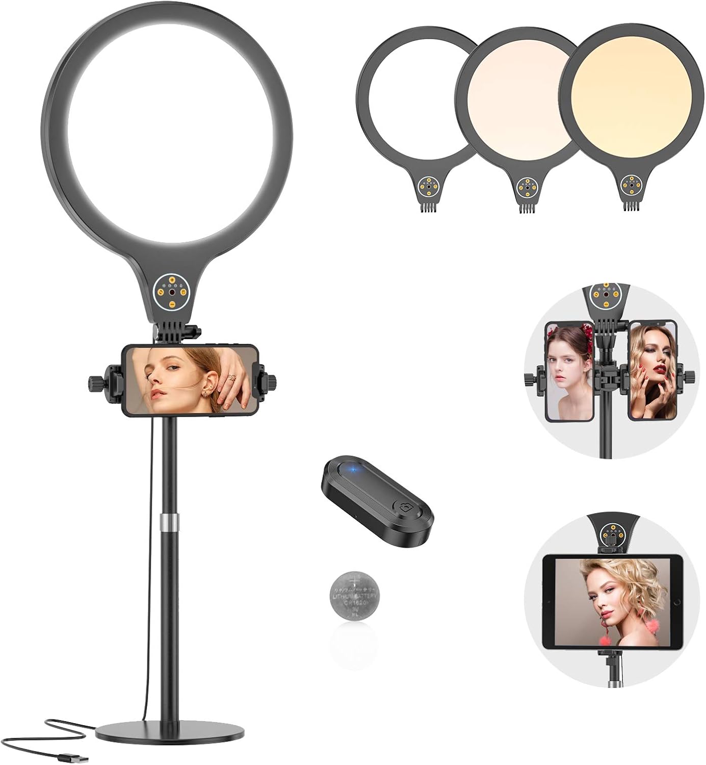 10" Desktop Ring Light with Stand, 2 in 1 Phone/Tablet