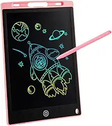Lousa Mágica Infantil Tela LCD 12" e Caneta, Tablet Digital Tela 12", Brinquedo Infantil para Treinar Caligrafia Desenhar Pintar, Tablet Educativo para Iniciação Escolar - Cor Rosa