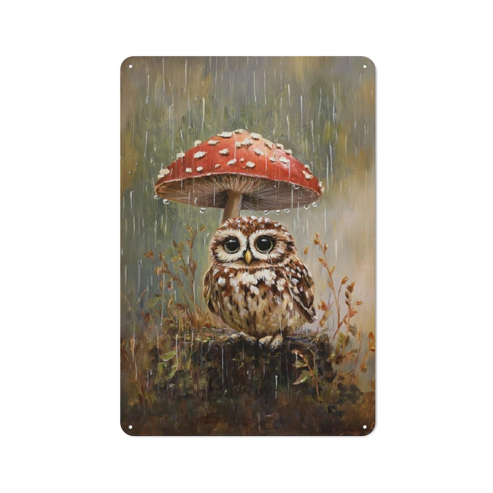 Junmoney Rainy Owl Retreat Metal Plaque 30X20cm With For Garage Wall, Retro Decor, For Themed Interiors In Garages And Workshops