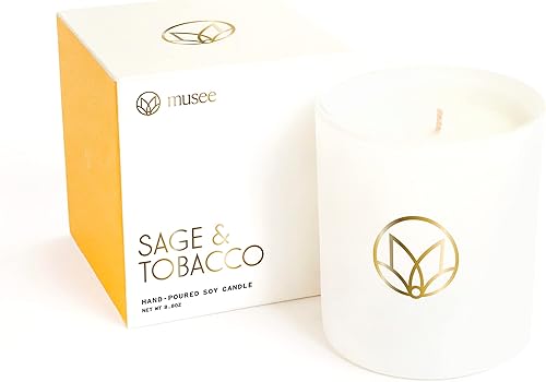 Musee Vela de cera de soja de salvia y tabaco, orgánica, natural, no tóxica, vela de aceite esencial, 60 horas de tiempo de combustión, perfecta