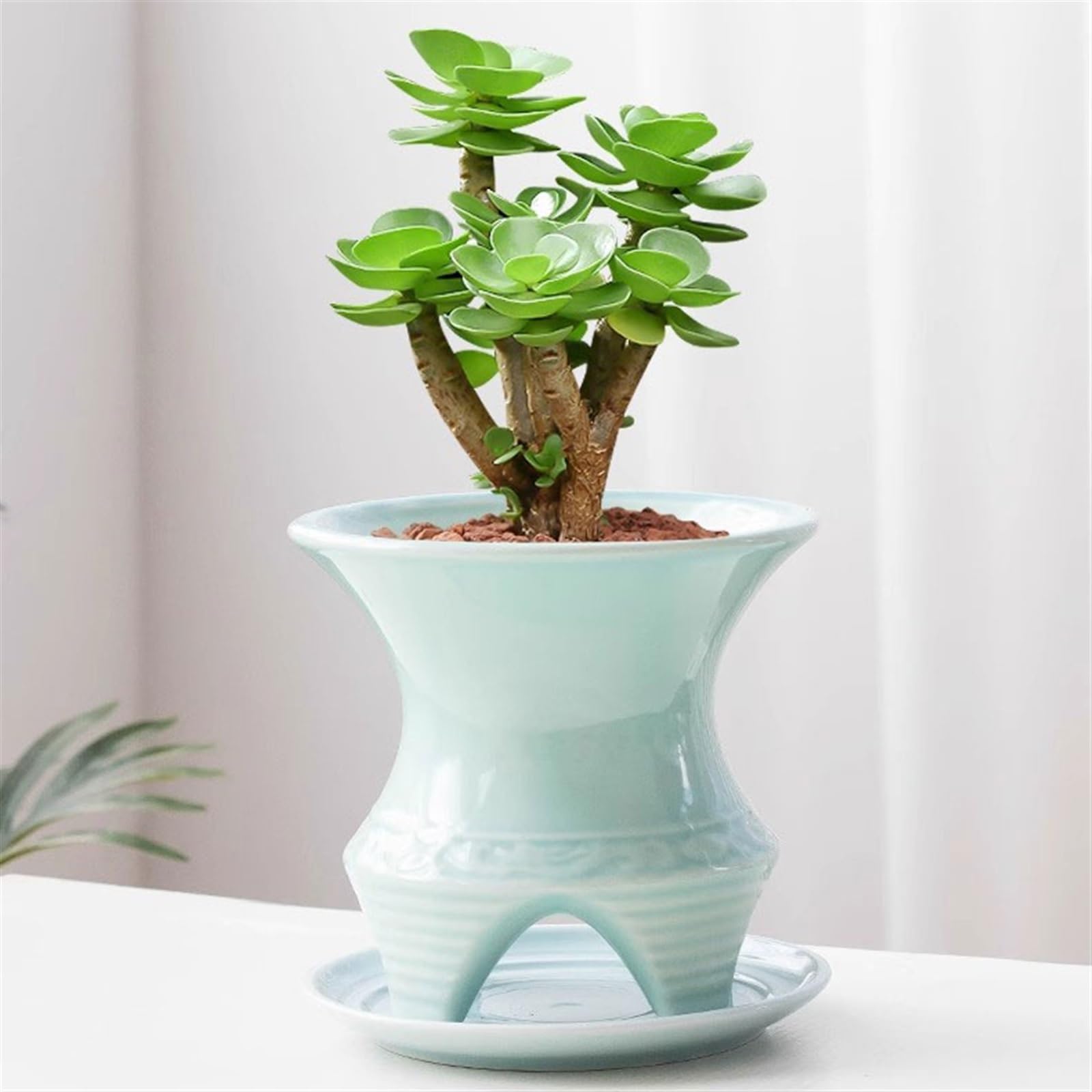 Pot de Fleur Pots de Fleurs Succulents en céramique Simples, for Usage Domestique, orchidées suspendues Respirantes, Plantes Vertes, Pot de Grand Calibre Cache Pot ceramique(Blue with Tray)