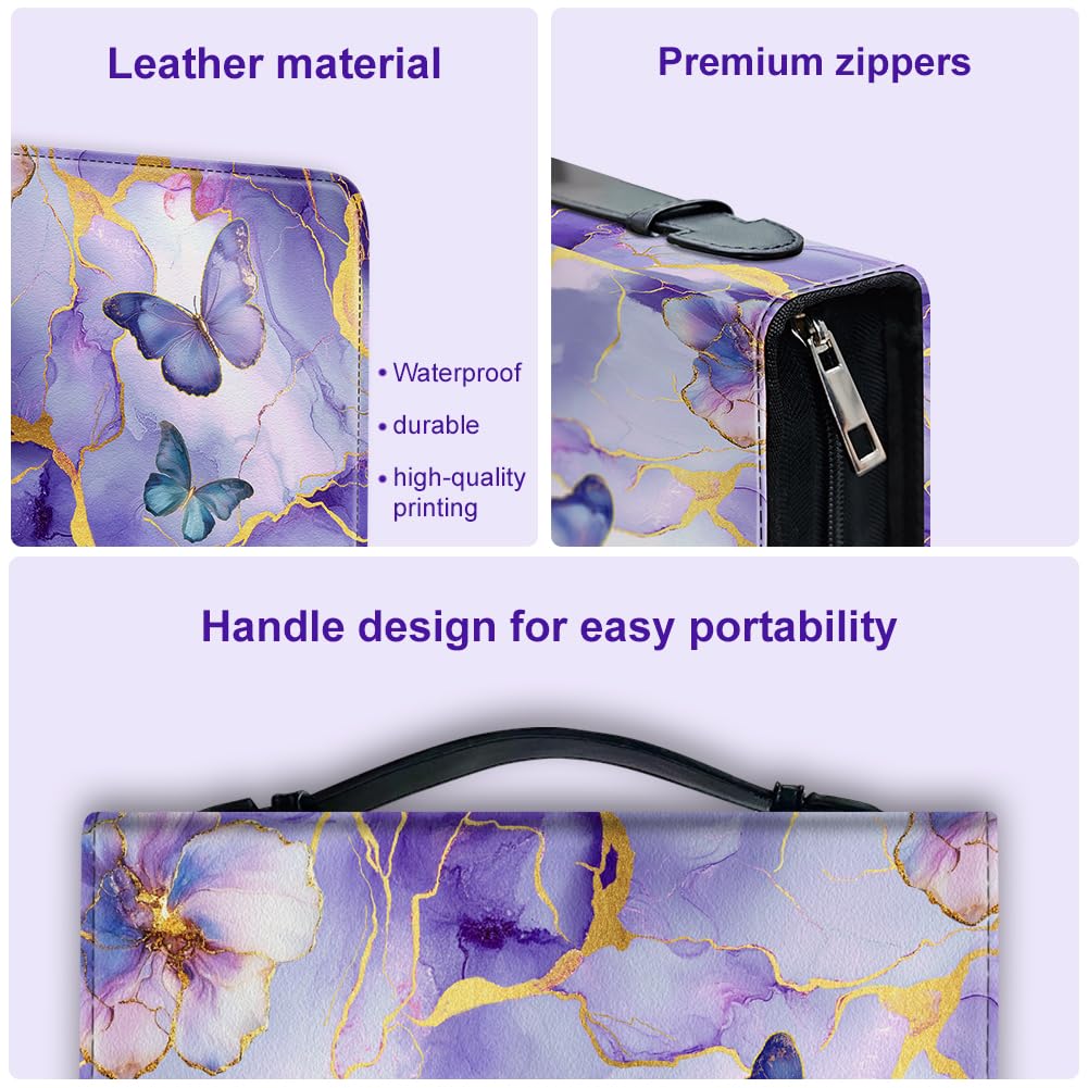 Hobbspring 1pc Butterfly Large Bible Covers 20.3x28.5x5.9cm PU Leather Bible Case with Bookmark Purple Marble Texture Bible Carrying Case for Women Men Christian Bible Note Books Carrying Accessories - Image 3
