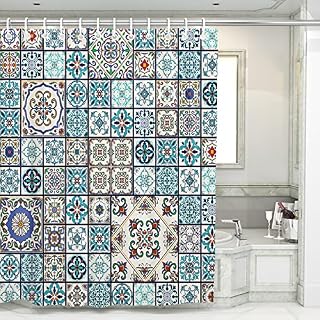 HomeStilez Blue Shower Curtain Diving Dog Ocean Animal Fish Seaweed Print Waterproof Durable Polyester Bath Curtain 180x180cm Modern Washable Bathroom Accessory with 12 Pieces Bath Curtain Ring