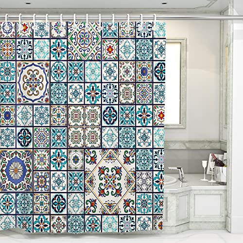 Rideaux de Douche Polyester 180 x 180 cm Bohème Mandala Imprimé Rideau de Bain Imperméable Lavable Rideau de Baignoire avec 12 Crochets Cover