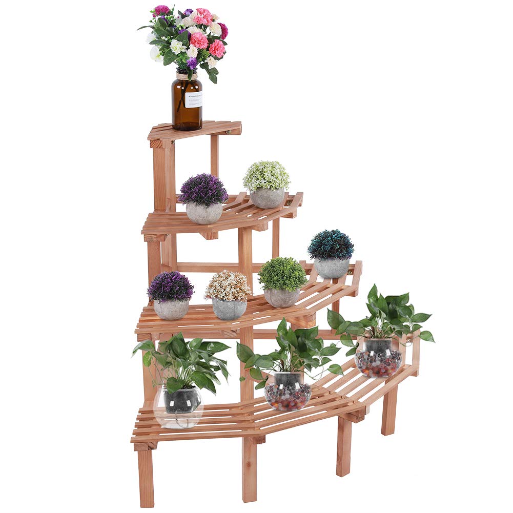 Aramox Scaffale Angolare 4 Ripiani, Legno di Pino 43.3x31.5x29.5in (Retro)
