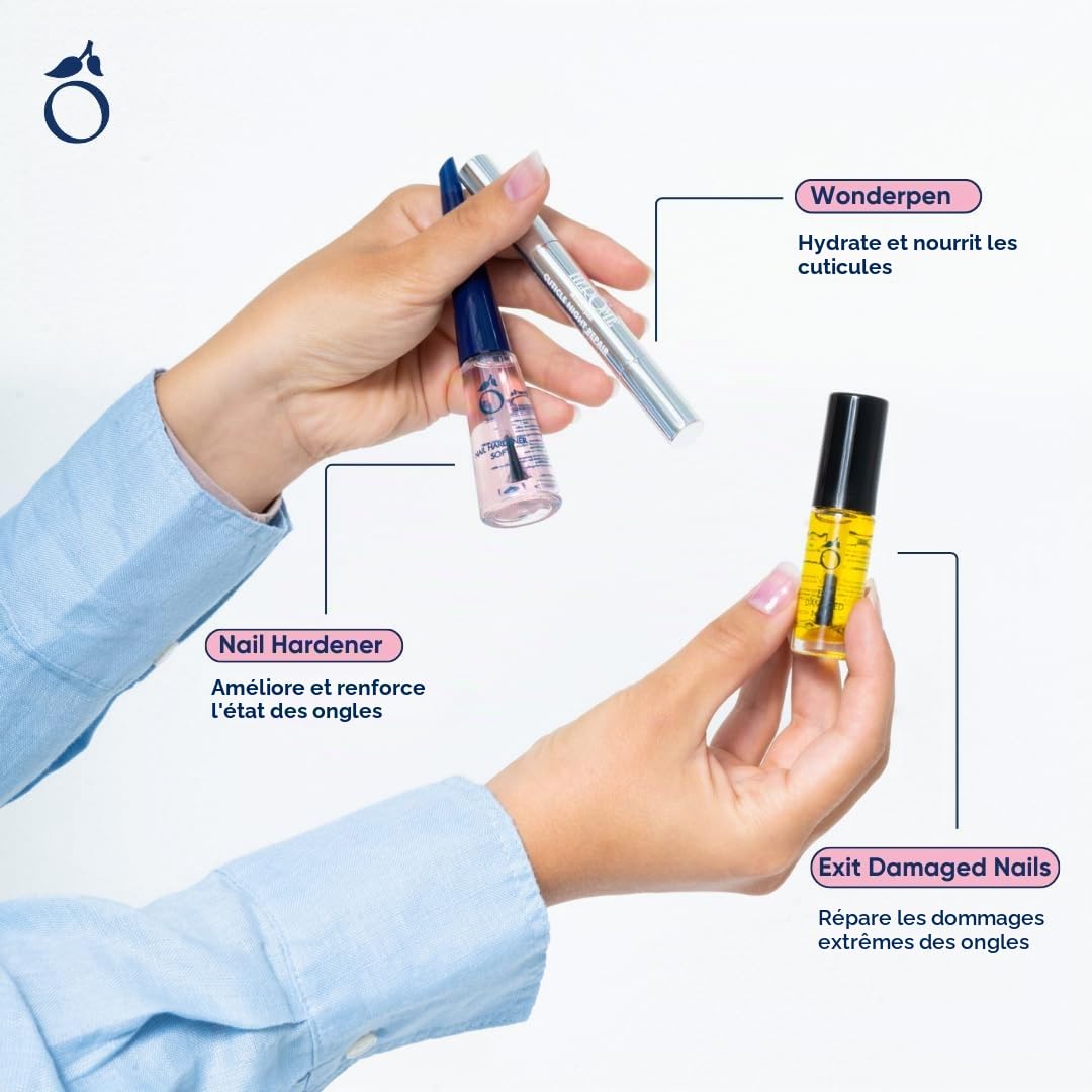 Herome 2-Pack 3-en-1 Nail Essentials Set (Rose) - Travel Set - Soin Réparateur pour les Ongles Cassés - Kit Avec Huile pour Ongles Abîmés, Sérum pour Cuticules et Durcisseur pour Ongles