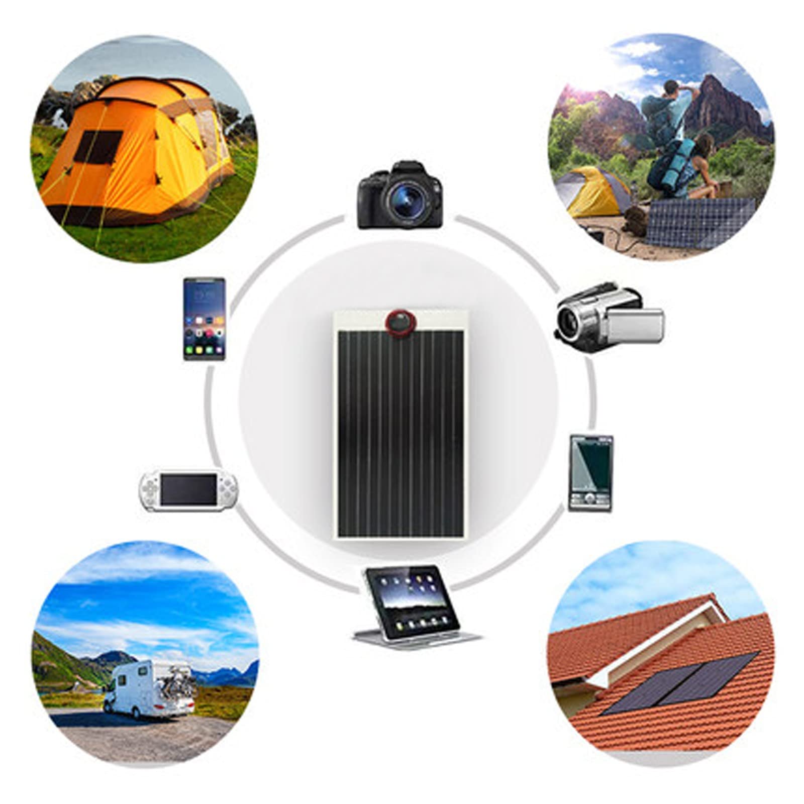 Kit de panel solar flexible, panel de batería de energía portátil impermeable para RV, coche y luz de calle, flexible y fácil de transportar