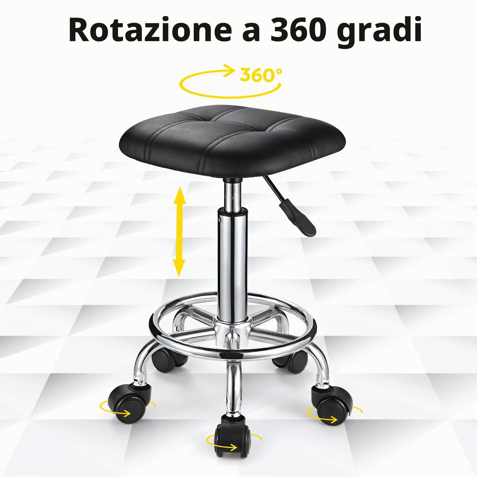 Sgabello quadrato con cuscino in PU con ruote regolabili in altezza sgabelli girevoli sedia nera