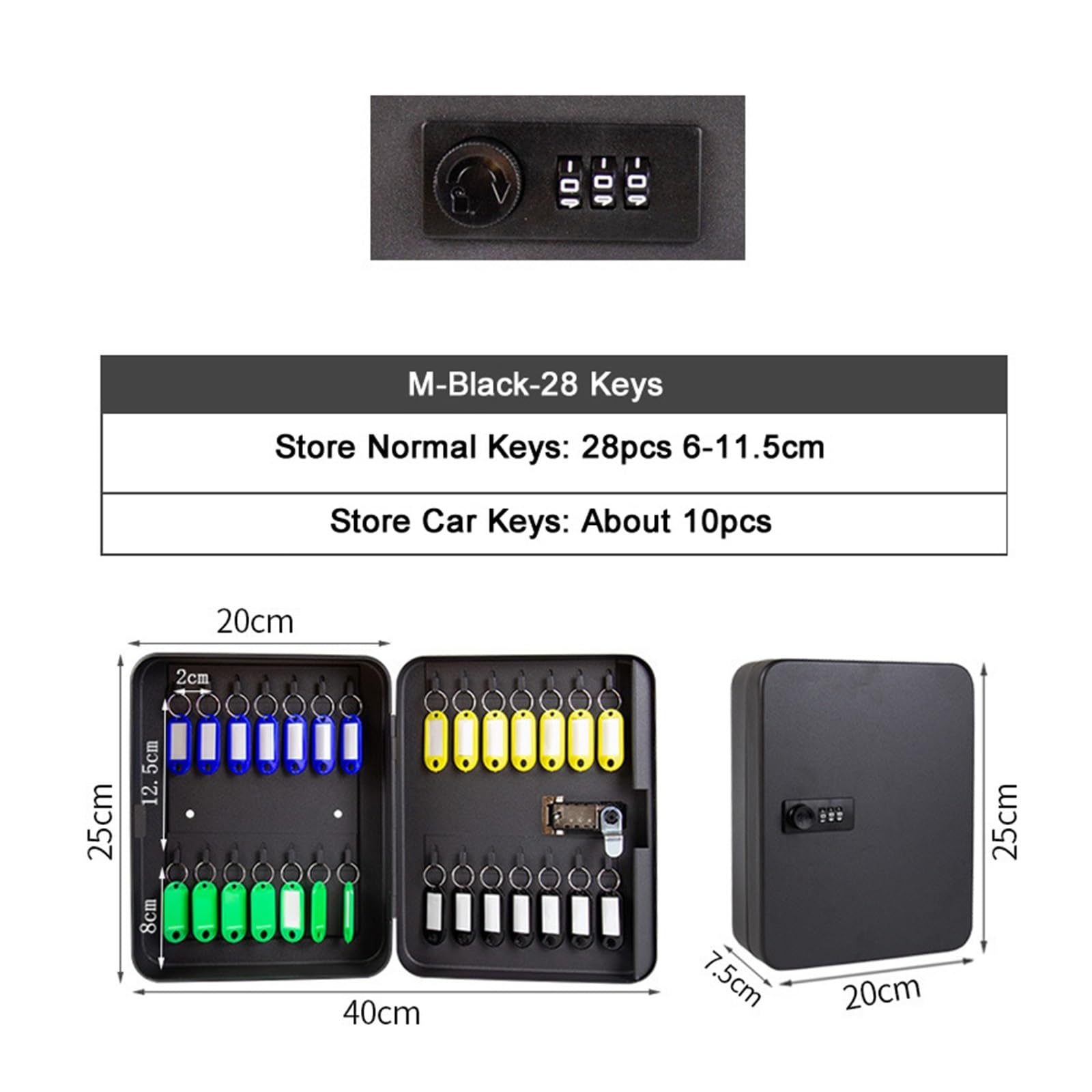 Caja de almacenamiento de les de 20/28/36 con bloqueo de es C caja fuerte segura para oficina en casa solución de stión de les ideal para uso en fáb y tienda (M-Black-Code)