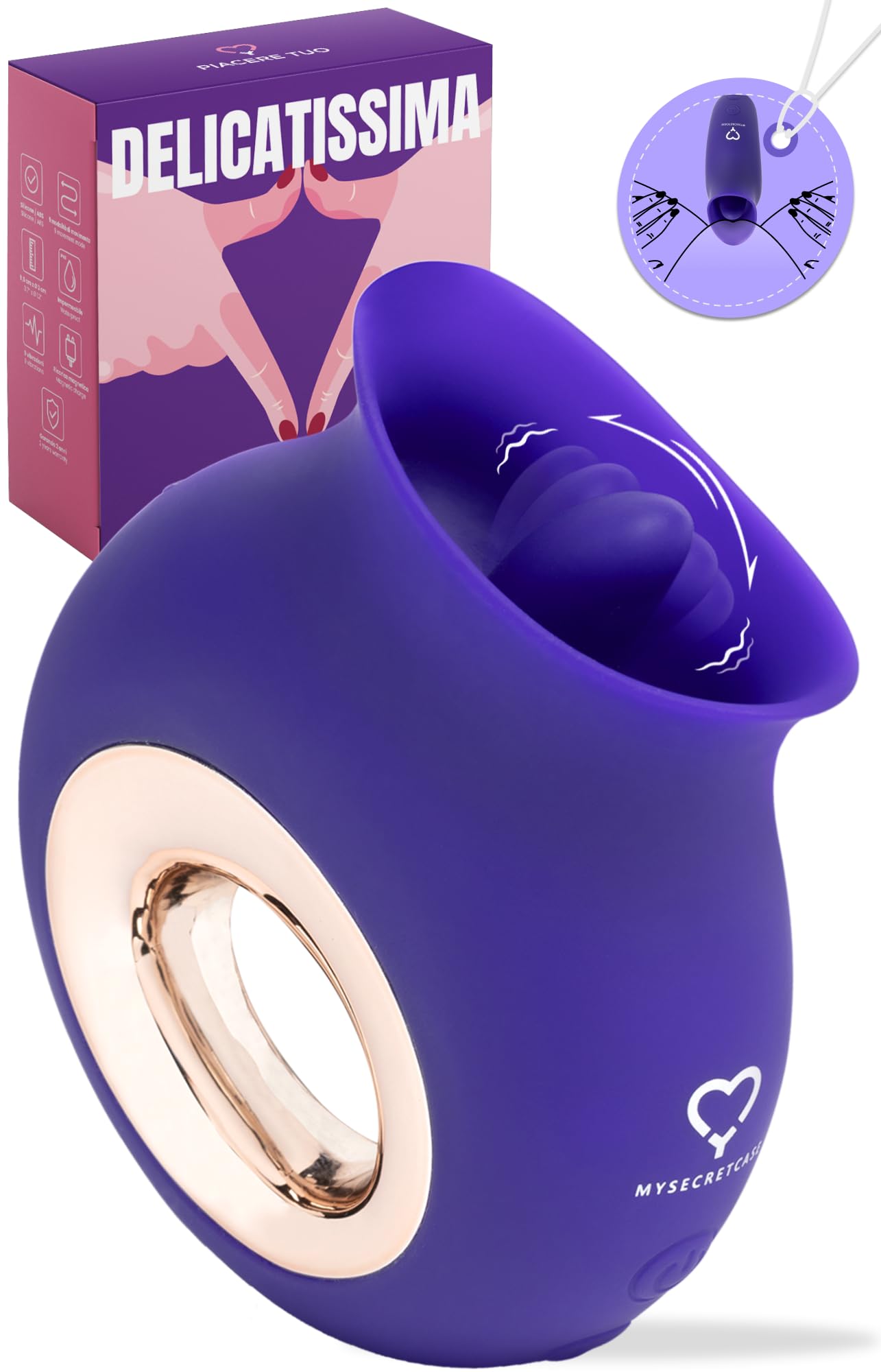 MySecretCase Vibratoreper Donna Clitoride, Stimolatore Clitoride Femminile, Lecca Clitoride Femminile, Vibratoreper Donna Piccolo, 9 Modalità di Vibrazione, Vibratore Lingua, Impermeabile, USB