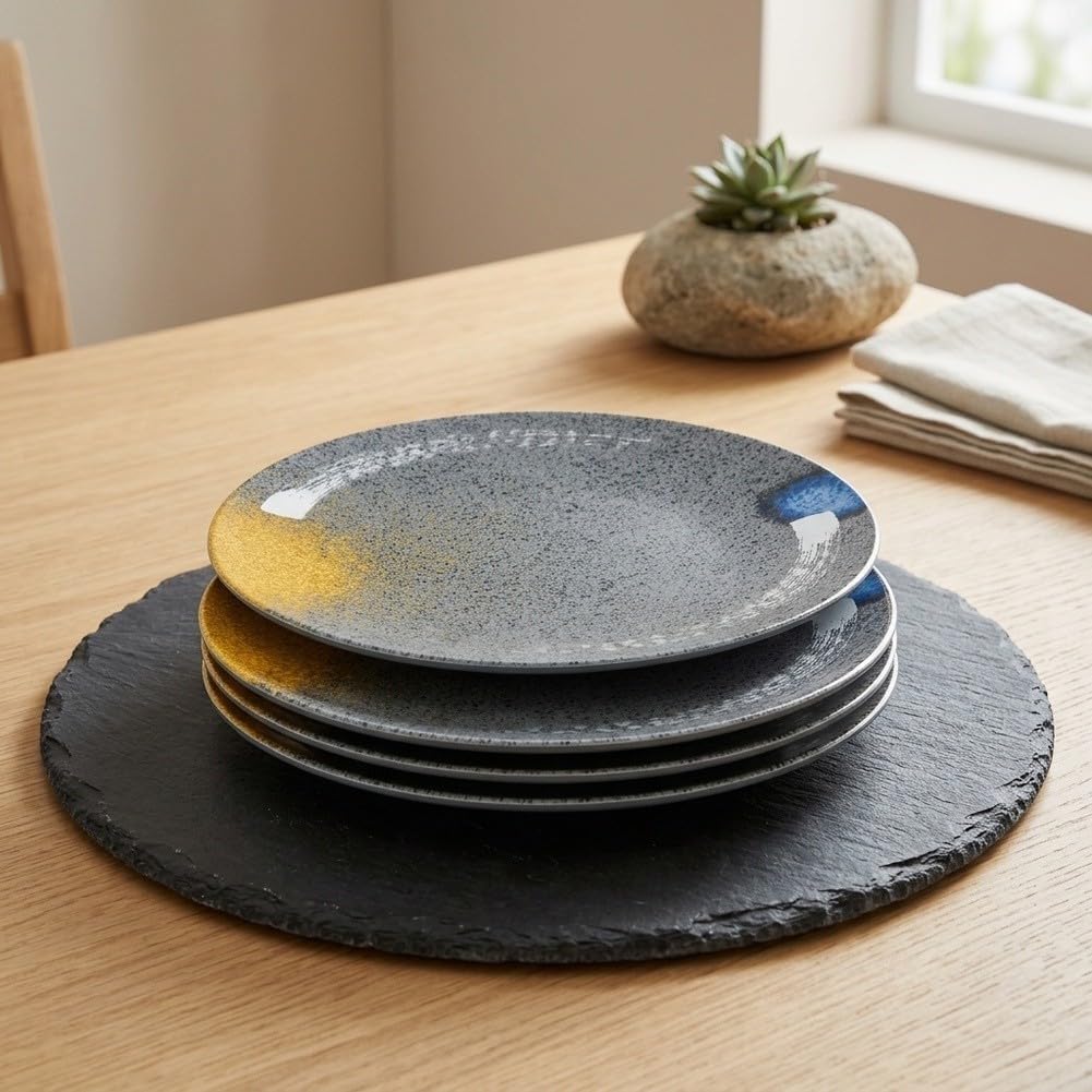 Juego de 4 platos de melamina redondos grises, irrompibles, ligeros, para restaurante o hogar, 17-30 cm (25,2 cm)