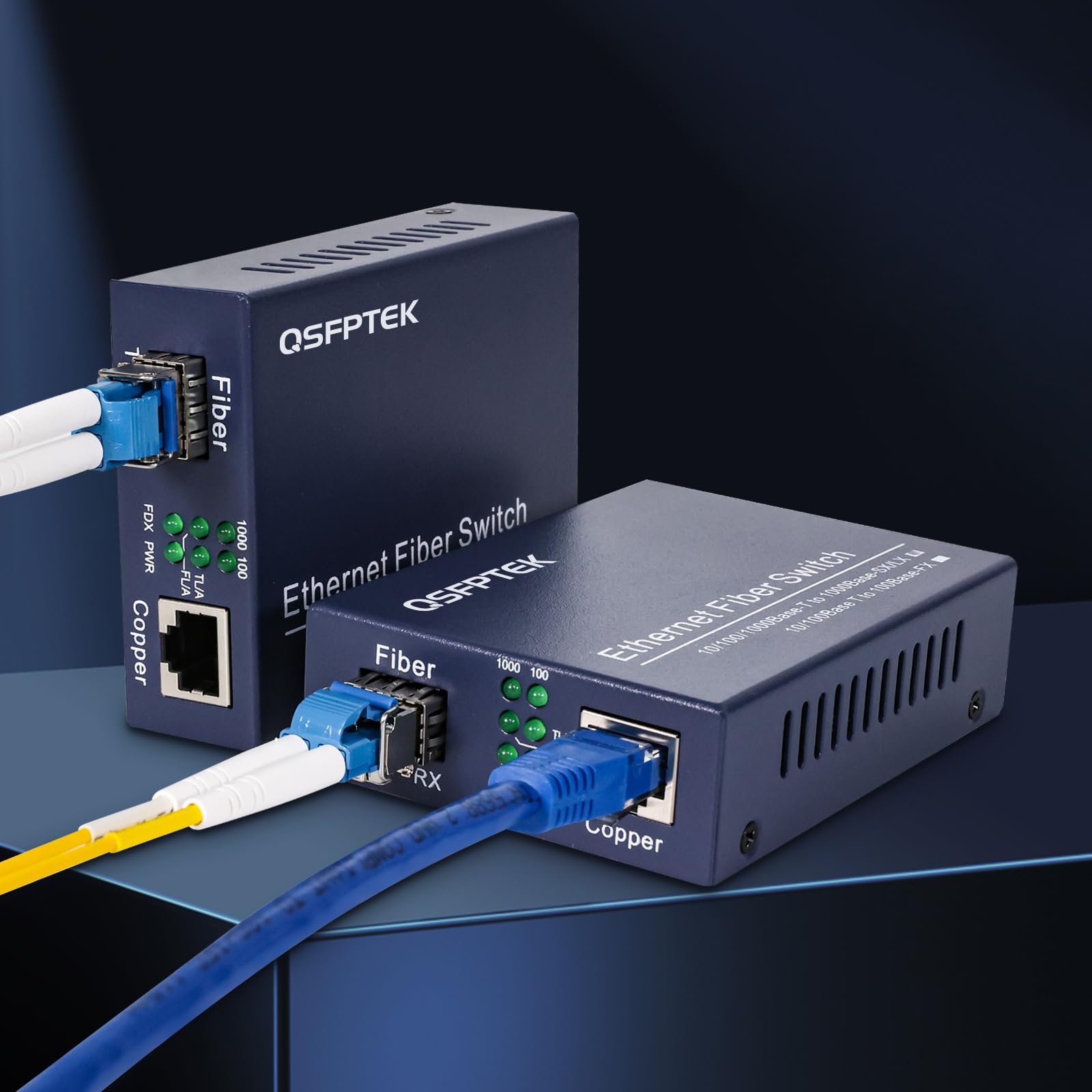 Convertitore multimediale Gigabit Ethernet a coppia, convertitore multimediale da Ethernet a fibra da rete 10/100/1000Mbps, con 2 moduli SFP 1000Base-LX (1,25 Gb/s, modalità singola, doppio LC, 1310
