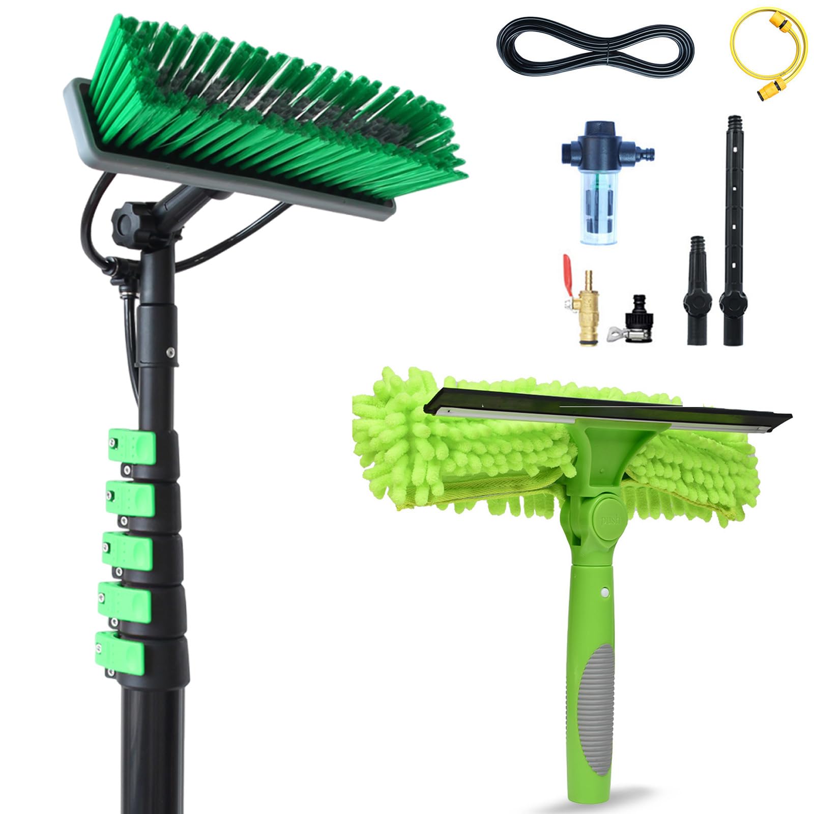 Kit Pulizia Pannelli Fotovoltaici | Estensibile 6 Metri | Spazzola per Lavaggio Tapparelle Vetrate Camper Barca Pannelli Solari | Idrospazzola con Dispenser di Sapone Integrato