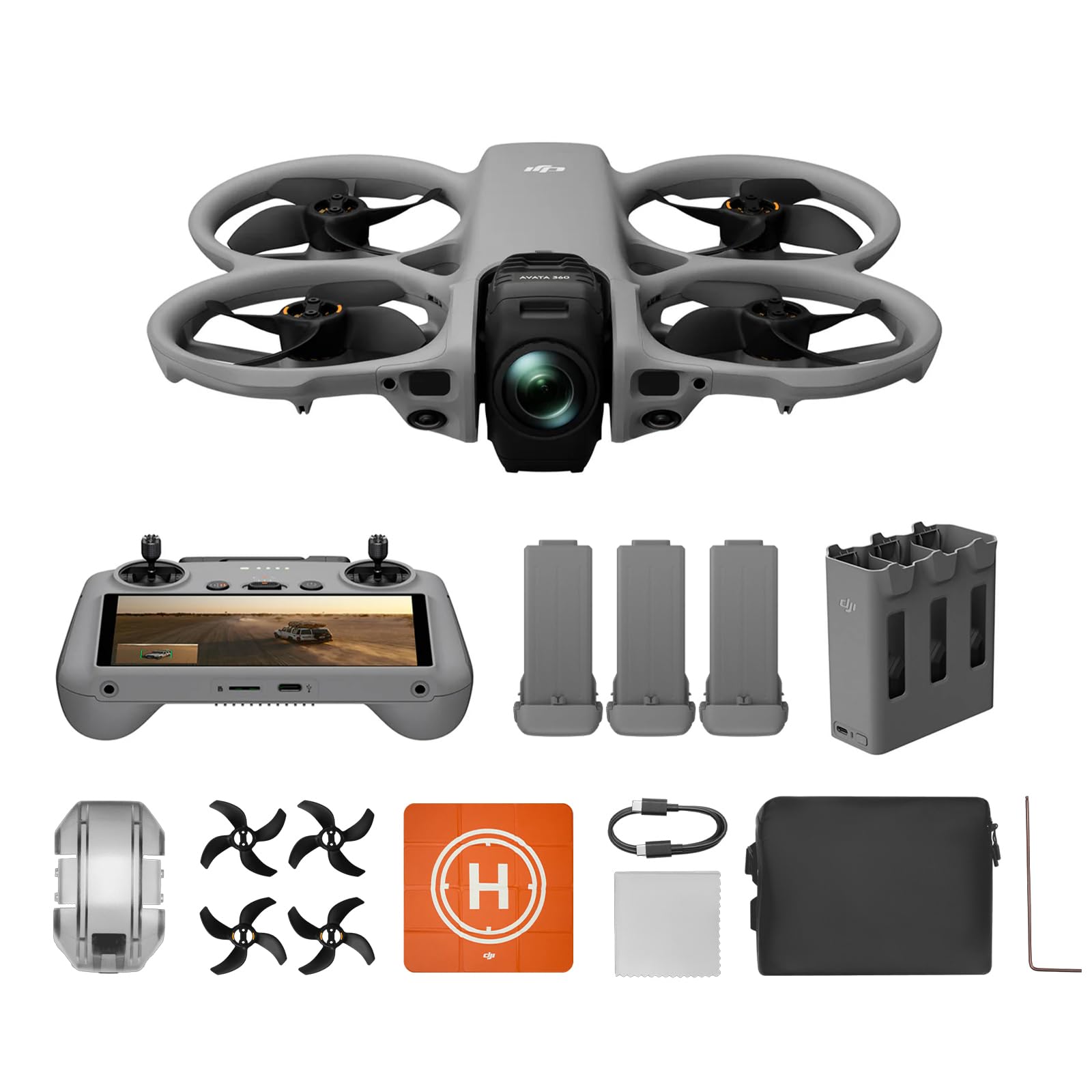 Pack DJI Avata 360 Vuela Más (RC 2), dron 360° con imagen 360° de 1 pulgada 8K para FPV y filmación aérea, Incluye RC 2 y tres baterías, dron con cámara 360° con protector de hélices.